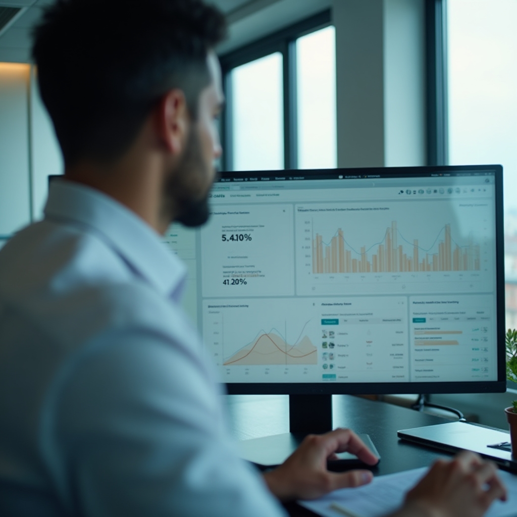 Prim-plan cu grafice de analiză a datelor afișate pe un monitor